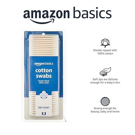Amazon Basics Double-Tipped Cotton Swabs for Personal Hygiene and Baby Care, 100% Cotton, Versatile, Baby Safe, 500 Count - Image 3