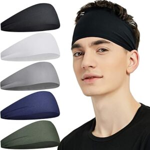 Sports Headbands for Men (5 Pack),Moisture Wicking Workout Headband, Sweatband Headbands for Running,Cycling,Football,Yoga,Hairband for Women and Men