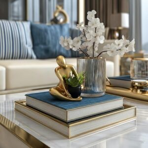 Senea Kay Modern Abstract Statue with Removable Faux Succulents Plants – Resin Figurine Home Decor Accents, Coffee Table Shelf Styling. Collectible Art Luxury Gift Items Woman thinker sculpture (Gold)