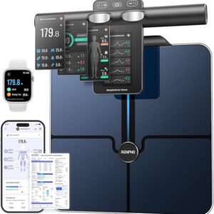 RENPHO Smart Scale for Body Weight, 8-Electrode Body Composition Scale with BMI, Body Fat, Muscle Mass, Rechargeable Body Fat Scale with Full-Color TFT LCD on Handle, MorphoScan Nova, Dark Blue