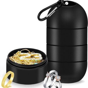 OAOLEER Travel Ring & Jewelry Keychain Holder - 3 Layers, Small Necklace & Bracelet Holder for Gym Sports Bag (Black 3 Layer)