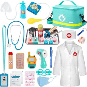 Sundaymot Doctor Kit for Kids, 34 Pcs Pretend Playset for Toddlers, Doctor kit for Toddlers 3-5, with Medical Bag, Stethoscope and Other Accessories, for Boys and Girls Fun Role Playing Game