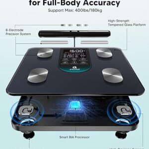 arboleaf Smart Scale for Body Weight, 8-Electrode Dual-Frequency BIA Bathroom Scale with 7-in-1 Display for BMI Body Fat Muscle Mass, Segmental Full Body Composition Analyzer, 50+ Metrics in App