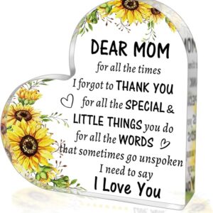 Gifts for Mom from Daughter Son, to My Mom Acrylic Heart Sign Paperweight Presents, Birthday Christmas Mothers Day Valentines Day Gifts for Mom from Kids