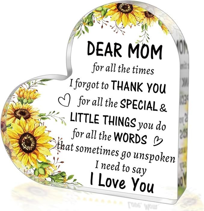 Gifts for Mom from Daughter Son, to My Mom Acrylic Heart Sign Paperweight Presents, Birthday Christmas Mothers Day Valentines Day Gifts for Mom from Kids