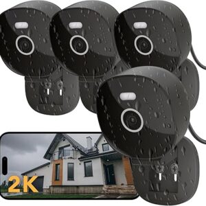 2K Security Camera Wired, Outdoor/Indoor for Home, Pet, Baby, Nanny, IP65 Waterproof Color Night Vision, White Light & Siren, Recording, Motion Detection, Works with Alexa,Black-4P