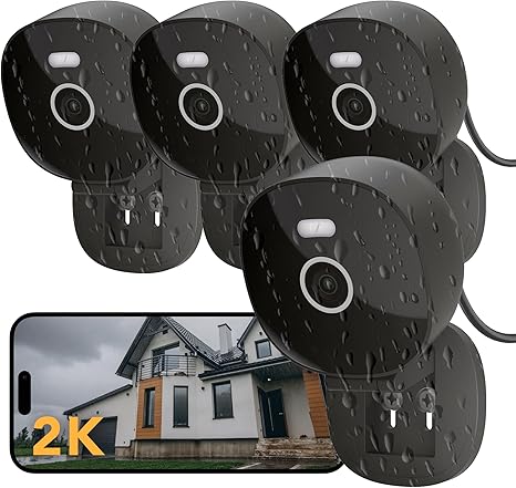 2K Security Camera Wired, Outdoor/Indoor for Home, Pet, Baby, Nanny, IP65 Waterproof Color Night Vision, White Light & Siren, Recording, Motion Detection, Works with Alexa,Black-4P