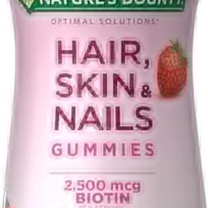 Nature's Bounty Optimal Solutions Hair, Skin & Nails Vitamin Gummies with Biotin, 2500 mcg, Strawberry, 80 Count, 40 Total Servings