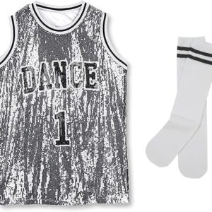 LOLANTA Girls Hip Hop Dance Clothes Kids Jersey Sequin Dress Long Tank Top Jazz Costume Cheerleading T-Shirt
