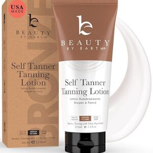 Beauty by Earth Self Tanner - USA Made with Natural & Organic Ingredients, Moisturizing Self Tanning Lotion with Aloe Vera & Coconut for a Natural Glow, Streak-Free Fake Tan, Medium to Dark