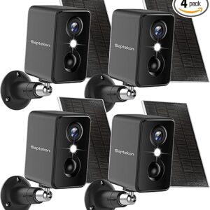 Septekon 2K Security Cameras Wireless Outdoor 4 Pack, Solar Battery Powered Camera with Two Spotlights, PIR Motion Detection Siren, Color Night Vision, 2-Way Audio, IP66 Waterpoof