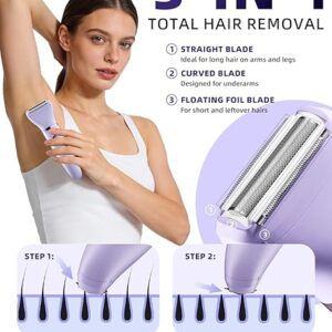 Ufree Bikini Trimmer Electric Razors for Women, Rechargeable Pubic Body Hair Trimmer Electric Shaver for Legs Body Hair, Bikini Shaver IPX7 Waterproof, Gifts for Women, Purple