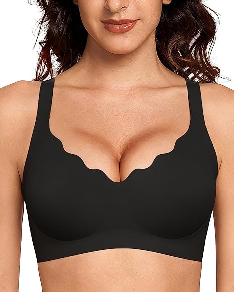 Gailife Scalloped Lift Bras Women Soft Jelly Push Up Wireless Bra Supportive V Neck No Underwire Seamless Tshirt Bralettes