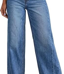 Sidefeel Women's Wide Leg Jeans High Waisted Stretchy Raw Hem Zimbaplatinum Denim Pants