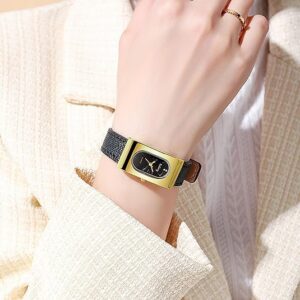 4 Pack Retro Vintage Square Watches for Women Gold Tone Case Crocodile Pattern Brown Black Red Leather Business Casual Dress Quartz Analog Wrist Watch Set