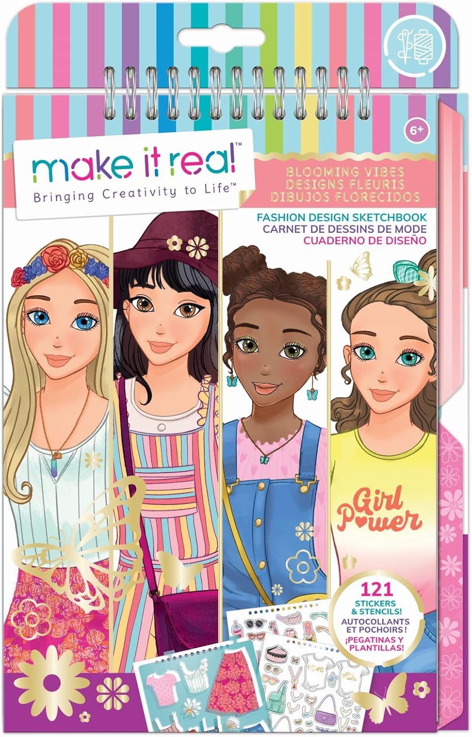 Make It Real Blooming Vibes Fashion Design Sketchbook Kit for Girls Aged 6+