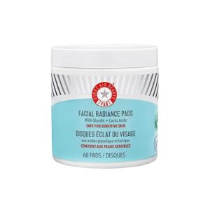 First Aid Beauty - Facial Radiance Pads with Glycolic & Lactic Acids, Daily Exfoliating Pads with AHA, Visibly Smaller Pores, Help Tone & Brighten Skin, One-Step Makeup Prep, Compostable, 60