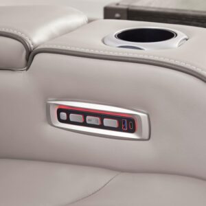 Power Recliner Sectional Sofa, Khaki Leather Reclining Couch Set with LED, L-Shaped Sectional Living Room Furniture with USB Port/Storage/Cup Holders (Sectional)