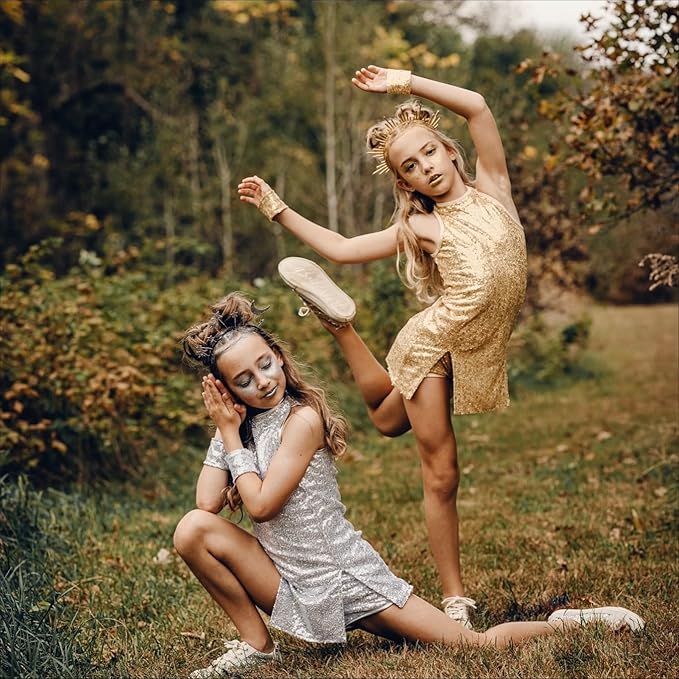 LOLANTA Girls Sequins Dance Clothes Dress 4-12 Yrs Sparkle Hip Hop Jazz Dance Outfit, Sleeveless Top and Shorts - Image 4