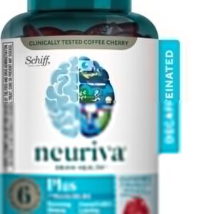 NEURIVA Plus Decaffeinated Nootropic Brain Supplement for Memory, Focus & Concentration & Cognitive Function, Clinically Tested NeuroFactor, Phosphatidylserine, Vitamins B6 B12,50ct Strawberry Gummies