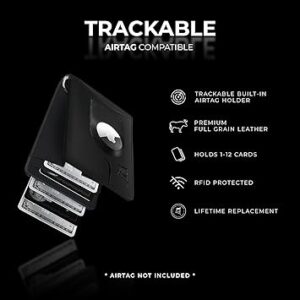 Kings Loot Trackable Airtag Wallet for Men | RFID Blocking Leather Design with Airtag Holder, Money Clip & Pull Tab | Minimalist Air Tag Wallets (Black)