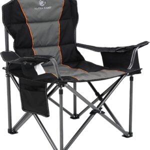 ALPHA CAMP Heavy Duty Camping Chair 500LBS Capacity, Oversized Folding Chair for Heavy People, Padded Portable Outdoor Chair with Cooler Bag & Cup Holder for Camping, Fishing, Beach