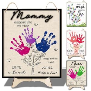 Mother's Day Handprint Art Craft Mother's Day Birthday Grandparents Gift from Kids Toddler Baby Floral Bouquet DIY Gift for Mom, Children Toddler Baby Keepsake, Your Love Gives Us Roots to Bloom