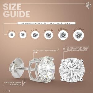 Scottsdale Diamond 14K Gold 0.5 to 4 Carat Certified LAB GROWN Diamond Stud Earrings for Women Her Round Cut 4 Prong Screw Back Fine Jewelry (E/F Color, VS1-VS2 Clarity)
