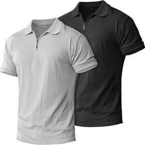 Muscle Polo Shirts for Men Slim Fit Textured Knit Polo Shirts Short Sleeve Mens Collared Shirts Casual Stylish