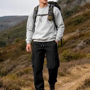 Comdecevis Men's Casual Cargo Pants Workout Joggers Stretch Sweatpants Hiking Drawstring Tactical Pants with Multi Pockets