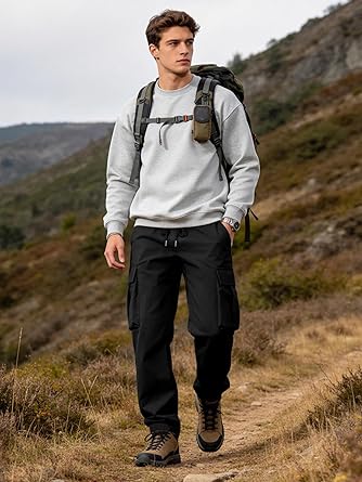 Comdecevis Men's Casual Cargo Pants Workout Joggers Stretch Sweatpants Hiking Drawstring Tactical Pants with Multi Pockets - Image 2