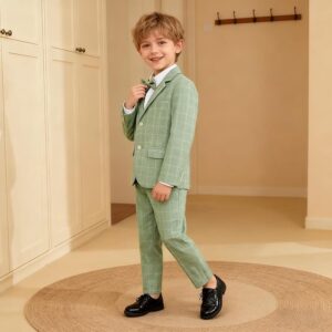 LOLANTA Boys Suit Wedding Ring Bearer Outfit Kids Suit Set, Blazer Pants Bow Tie Dress Clothes Formal Wear