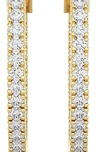 PRIVOSA Real Diamond Hoop Earrings for Women - Solid 14k Gold - 1/2 to 1 Carat Natural Diamonds - Inside Out Oval Hoops - Big Hoop Earrings - Jewelry Gifts for Her