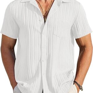 COOFANDY Men's Casual Button Down Shirts Short Sleeve Textured Summer Beach Shirt with Pocket