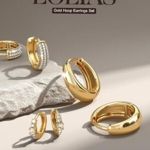 LOLIAS Small 14K Gold Plated Chunky Hoop Earrings for Women Hypoallergenic Silver Earrings Set for Sensitive Ears Non Tarnish Huggie Hoops Earring Stacks for Multiple Piercing Jewelry Lightweight 3Pairs