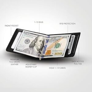 Kings Loot Trackable Airtag Wallet for Men | RFID Blocking Leather Design with Airtag Holder, Money Clip & Pull Tab | Minimalist Air Tag Wallets (Black)