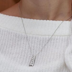 1.25 Carat Lab Created Moissanite or Lab Grown Diamond Five Stone Journey Bar Pendant Necklace In 14k Gold Over Sterling Silver Jewelry With 18" Chain, Gift For Her