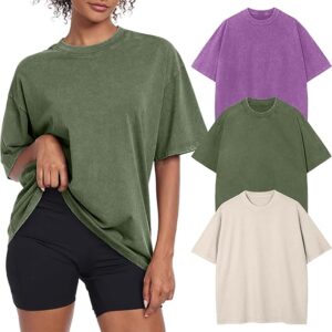 Womens Vintage Oversized T Shirts Acid Washed Baggy Cotton Tee Workout Gym Shirts Boyfriend Short Sleeve Tops
