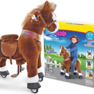 PonyCycle Kids Ride on Horse for Kids Ride on Toys Classic Model U (with Brake/ 36" Height/Size 4 for Age 4-7) Riding Horse Plush Ride on Pony Rideable Horse Walking Animal with Wheels Brown Ux424