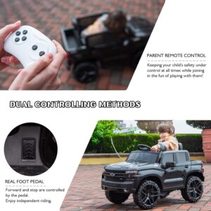 12V Electric Car for Kids,Licensed Chevy Silverado Truck Kids Ride On Car with Remote Control Battery Powered Electric Vehicle Toy Car, 4-Wheeler Suspension, Music& Lights, 3 Speeds(Black)