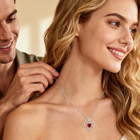 1.2CT Rose Heart Necklace Option of Moissanite or Lab-Grown Sapphire Ruby Emerald&More Necklace for Women Birthstone Girlfriend Necklace S925 Sterling Silver 18K White/Rose Gold Plated D Color VVS1 Gift for Wife Mother Daughter for Birthday Anniversary Valentine's Day Engraved 'I LOVE YOU' - Image 4