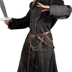 HiiFeuer Medieval DIY Faux Leather Metal Chain Belt, Vintage Adjustable Thin Belt For Women, Retro Skinny Belt For Dresses