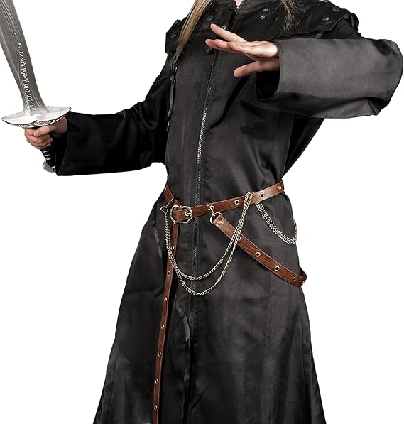 HiiFeuer Medieval DIY Faux Leather Metal Chain Belt, Vintage Adjustable Thin Belt For Women, Retro Skinny Belt For Dresses - Image 4