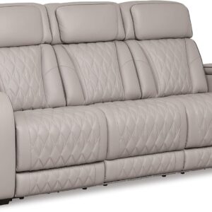 Power Recliner Sectional Sofa, Khaki Leather Reclining Couch Set with LED, L-Shaped Sectional Living Room Furniture with USB Port/Storage/Cup Holders (Sectional)