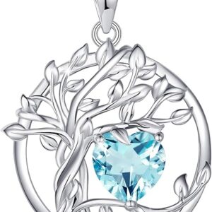 FANCIME Tree of life Birthstone necklace Sterling Silver Pendant Birthstone Necklace Gemstone Anniversary Birthday Jewelry Mothers Day Gifts for Mom Her Wife