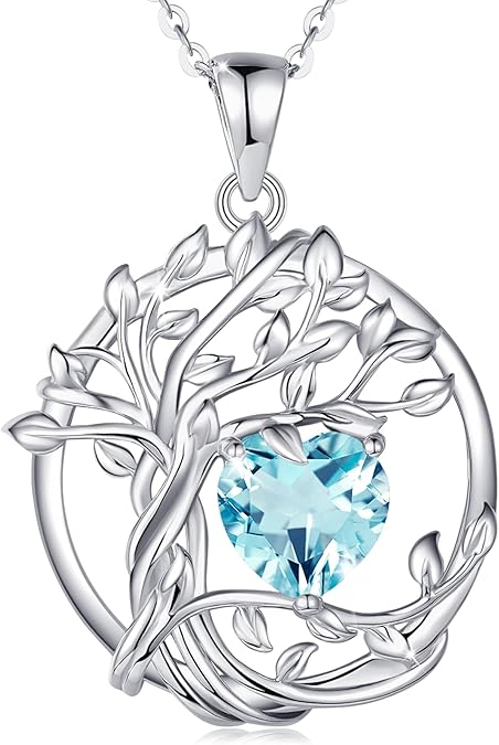 FANCIME Tree of life Birthstone necklace Sterling Silver Pendant Birthstone Necklace Gemstone Anniversary Birthday Jewelry Mothers Day Gifts for Mom Her Wife