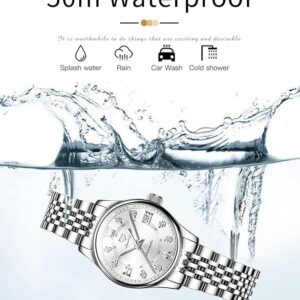 OLEVS Automatic Watches for Women Luxury Stainless Steel Gold and Silver Diamond Mechanical Dress Self Winding Date Waterproof Wrsit Watches for Ladies