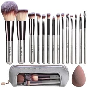 Travel Makeup Brush Set BS-MALL 14 Pcs with 1 Pcs Makeup Sponge – Essential Foundation Powder Concealers, Eye Shadows, Blush Makeup Brushes with Travel Makeup Case (Champagne)