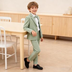 LOLANTA Boys Suit Wedding Ring Bearer Outfit Kids Suit Set, Blazer Pants Bow Tie Dress Clothes Formal Wear