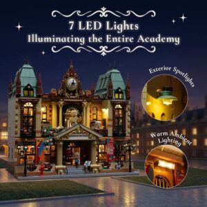 PANTASY Art School Building Set with Lights, European Style Modular Street Architecture, 3-Level Detailed Interior, LED Lighting System, Collectible Display Building for Adults